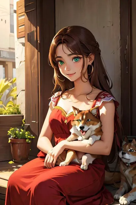 (masterpiece, best quality), 1girl, <lora: YunaV3:1> YunaX, is a kind-hearted girl with a radiant smile. She has flowing brown hair that falls gently over her shoulders, She is always dressed in red long dresses
with a loyal and playful canine companion. He is a medium-sized dog with soft, golden fur that shines in the sunlight. has expressive, warm brown eyes that reflect his gentle nature. He is always by her side
One peaceful afternoon, the girl and the dog come across a lonely and scared kitten with green emerald eyes who had been abandoned and left to fend for herself. Moved by her vulnerability, they approached her with gentle reassurance, offering her a safe haven and a loving home.