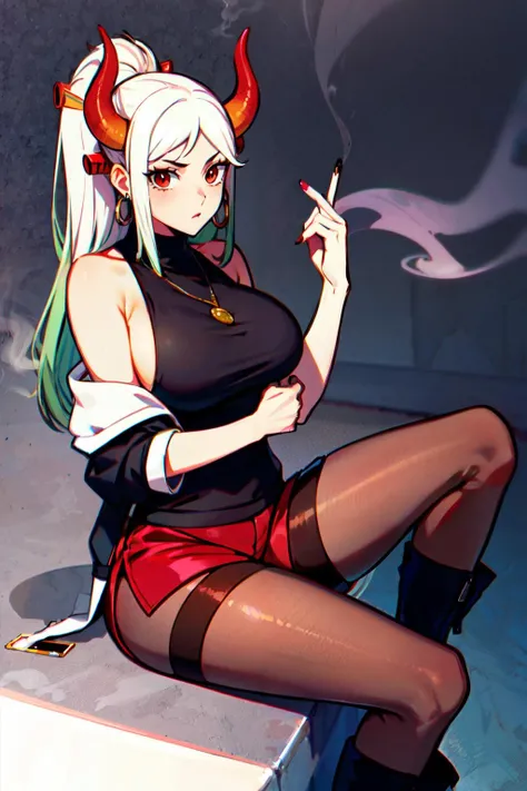 Chica de anime sentada en un piso a cuadros con un cigarrillo en la boca, Junko Enoshima desde Danganronpa, Ann Takamaki de Persona 5, Junko Enoshima, Atractivo Matoi Ryuko, Arte digital de Danganronpa, Akane Owari Danganronpa, (Chica anime), Chica rubia de anime con cabello largo, seductora chica de anime