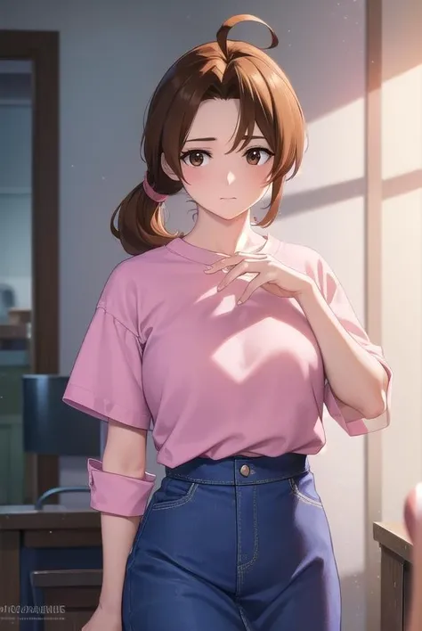 ((Tabletop, highest quality, High resolution, , Pixel perfect, 4K,))), 1 female teacher, single, alone, beauty、The whole body is visible、 ((Mid-wave hair, bangs, Brown Hair)), ((Brown eyes, Beautiful eyelashes, Realistic eyes)), ((Detailed face, Blushing:1.2)), ((Smooth texture:0.75, Realistic texture:0.65, Realistic:1.1, Anime CG Style)), Mid-chest, Dynamic Angle, Perfect body, (( ,necklace、Earrings ,  White and pink tennis wear、White and pink short sleeve shirt,Pleated flare skirt 、Lift your skirt with both hands to show your panties)), No bra、、Very embarrassing panic smile, 、Looking up、classroom、、(Light blue floral lace panties are visible)、Angle from below)、