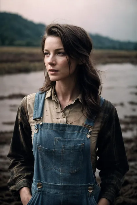 CaitrionaB_SoloTI_v1,
(dirty face,freckle:1.3),
(In muddy overalls and a worn flannel shirt, with a bandana around her neck, for a gritty and determined look:1.3),
(A rugged riverside, with panning equipment and piles of dirt, an atmosphere of hard work and hopeful searching:1.4),
(seductive:1.3),(analog, cinematic, film grain, hazy atmosphere, cinematic shot:1.3),
<lora:add_detail:0.8>