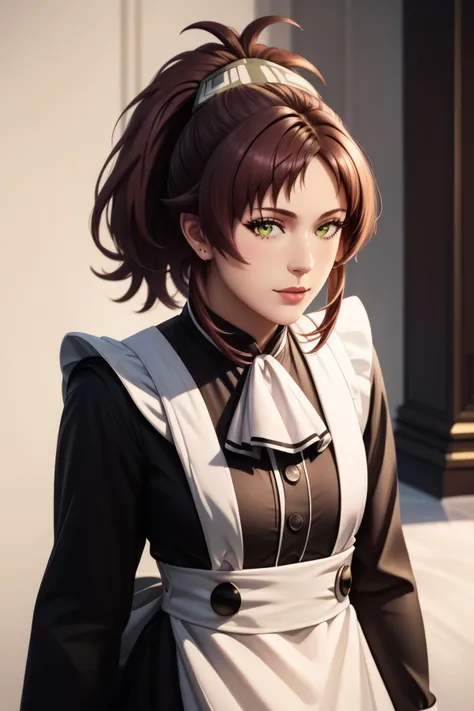 long sleeves,white ascot,white apron,black dress,maid,<lora:aisha_greyrat_anime_s2-soralz:1>aisha_greyrat,yellow green eyes,brown hair,ponytail,sidelocks,bangs,long hair <lora:age_slider_v4:5>, <lora:RealisticAnime:1> (ultra realistic, 32k, masterpiece:1.2), (high detailed skin:1.1), (high quality:1.1),, Score_9, Score_8_up, Score_7_up, Score_6_up, Score_5_up, Score_4_up, BREAK,1girl in full growth, best quality, masterpiece, ultra-detailed, high quality,good quality,1 girl,(master piece,high resolution, ultra detailed,8K,16K),look at viewer