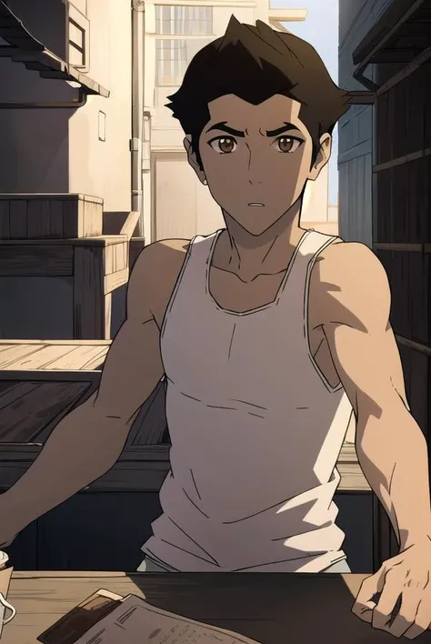 korramako, <lyco:mako-lyco-nochekaiser:1>,
mako, 1boy, mature male, short hair, black hair, (brown eyes:1.5),
BREAK earrings, tank top, white tank top,
BREAK looking at viewer,
BREAK outdoors,
BREAK <lyco:GoodHands-beta2:1>, (masterpiece:1.2), best quality, high resolution, unity 8k wallpaper, (illustration:0.8), (beautiful detailed eyes:1.6), extremely detailed face, perfect lighting, extremely detailed CG, (perfect hands, perfect anatomy),