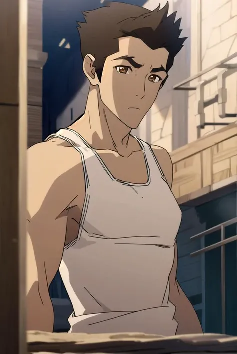 korramako, <lyco:mako-lyco-nochekaiser:1>,
mako, 1boy, mature male, short hair, black hair, (brown eyes:1.5),
BREAK earrings, tank top, white tank top,
BREAK looking at viewer,
BREAK outdoors,
BREAK <lyco:GoodHands-beta2:1>, (masterpiece:1.2), best quality, high resolution, unity 8k wallpaper, (illustration:0.8), (beautiful detailed eyes:1.6), extremely detailed face, perfect lighting, extremely detailed CG, (perfect hands, perfect anatomy),