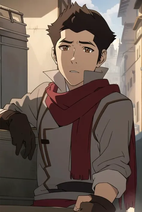 korramako, <lyco:mako-lyco-nochekaiser:1>,
mako, 1boy, mature male, short hair, black hair, (brown eyes:1.5),
BREAK gloves, scarf, sleeves rolled up, red scarf,
BREAK looking at viewer,
BREAK outdoors,
BREAK <lyco:GoodHands-beta2:1>, (masterpiece:1.2), best quality, high resolution, unity 8k wallpaper, (illustration:0.8), (beautiful detailed eyes:1.6), extremely detailed face, perfect lighting, extremely detailed CG, (perfect hands, perfect anatomy),