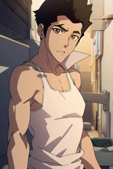 korramako, <lyco:mako-lyco-nochekaiser:1>,
mako, 1boy, short hair, black hair, (brown eyes:1.5),
BREAK earrings, tank top, white tank top,
BREAK looking at viewer,
BREAK outdoors,
BREAK <lyco:GoodHands-beta2:1>, (masterpiece:1.2), best quality, high resolution, unity 8k wallpaper, (illustration:0.8), (beautiful detailed eyes:1.6), extremely detailed face, perfect lighting, extremely detailed CG, (perfect hands, perfect anatomy),