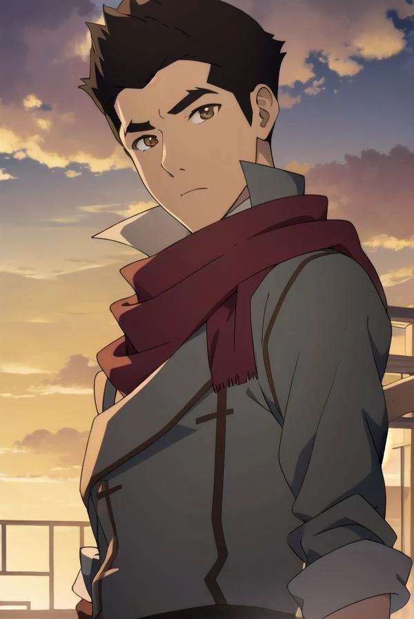korramako, <lyco:mako-lyco-nochekaiser:1>,
mako, 1boy, mature male, short hair, black hair, (brown eyes:1.5),
BREAK gloves, scarf, sleeves rolled up, red scarf,
BREAK looking at viewer,
BREAK outdoors,
BREAK <lyco:GoodHands-beta2:1>, (masterpiece:1.2), best quality, high resolution, unity 8k wallpaper, (illustration:0.8), (beautiful detailed eyes:1.6), extremely detailed face, perfect lighting, extremely detailed CG, (perfect hands, perfect anatomy),