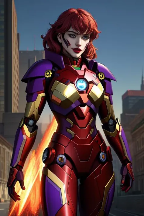 (best quality: 1.2), (masterpiece: 1.2), (realistic: 1.2), (detailed), an hybrid of the joker and ironman, mecha musume,  (masterpiece: 1.2), absurdres, HDR