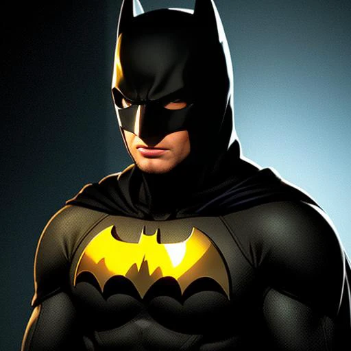 (best quality: 1.2), (masterpiece: 1.2), (realistic: 1.2), (batman) posing in a dark studio, (rim lighting,:1.4) two tone lighting, octane, unreal, dimly lit, (low key:1.3), masterpiece