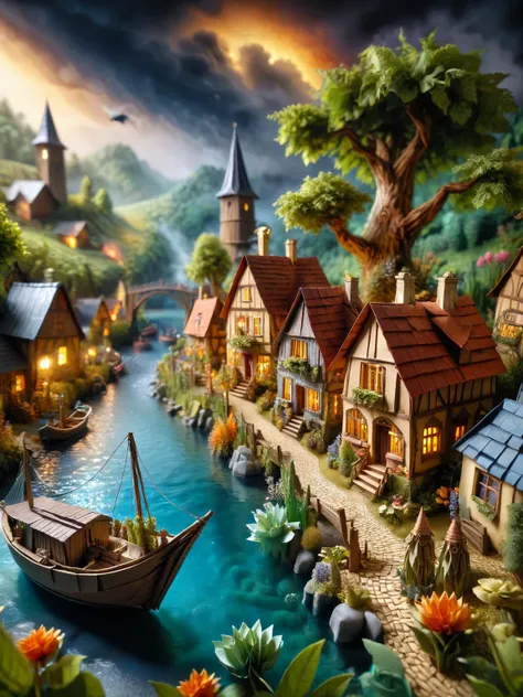 ral-orgmi, A whimsical scene of a ral-orgmi fairy village, with tiny habor, tiny fishing boats, a lighthouse, houses, ale house, boat yard bridges, and gardens all intricately detailed in ral-orgmi textures, smoke from chimneys <lora:ral-orgmi-sdxl:1>, dynamic, cinematic, masterpiece, intricate, hdr. <lora:EnvyBetterHiresFixXL01:0:hr=1>