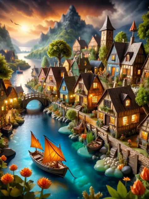 ral-orgmi, A whimsical scene of a ral-orgmi fairy village, with tiny habor, tiny fishing boats, a lighthouse, houses, ale house, boat yard bridges, and gardens all intricately detailed in ral-orgmi textures, smoke from chimneys <lora:ral-orgmi-sdxl:0.8>, dynamic, cinematic, masterpiece, intricate, hdr. <lora:EnvyBetterHiresFixXL01:0:hr=1>