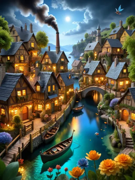 ral-orgmi, A whimsical scene of a ral-orgmifairy village, with tiny habor, tiny fishing boats, a lighthouse, houses, ale house, boat yard bridges, and gardens all intricately detailed in ral-orgmi textures, smoke from chimneys <lora:ral-orgmi-sdxl:0.5>, dynamic, cinematic, masterpiece, intricate, hdr. <lora:EnvyBetterHiresFixXL01:0:hr=1>