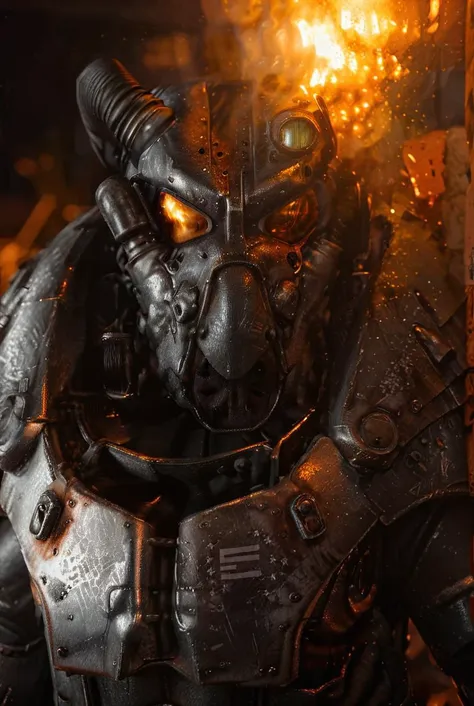 x-01 power armour, reflective smooth armour, close up, portrait, fire embers, film grain, vignette, depth of field
[reflections, dark lighting, light rays, beams of light, realistic, high quality photo, 4k]
<lora:add-detail-xl:0.5> <lora:xl_more_art-full_v1:0.4> <lora:Power Armour v1.0:1>