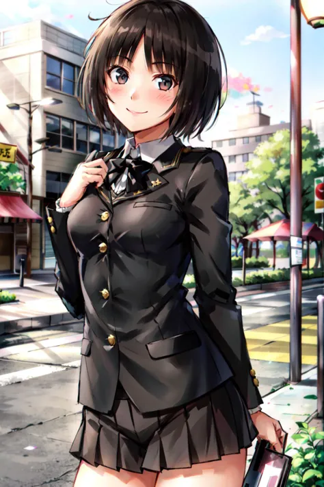absurd resolution, Highresolution, (obra-prima:1.4), ultra-detalhada, a cute little girl, wearing a nazi leather uniform, military hat, sadistic smile, campo de batalha,Pose sexy, camera perto do corpo,olhos azuis,cabelos loiros