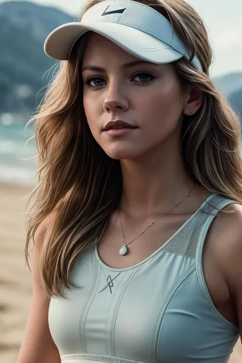 photo of beautiful (MelCu1TTXV1A:0.99), a woman with perfect blonde hair, wearing Lightsaber Red (Tennis Dress, Tennis Visor, Tennis Shoes:1.1), (beach surrounded by men and men:1.1), (closeup), modelshoot style, (extremely detailed CG unity 8k wallpaper), professional majestic photography, (Leica M6 Camera), 24mm, exposure blend, hdr, faded, extremely intricate, High (Detail:1.1), Sharp focus, dramatic, soft cinematic light, (looking at viewer), (detailed pupils), 4k textures, elegant, ((((cinematic look)))), soothing tones, insane details, hyperdetailed, low contrast, (epicPhoto)