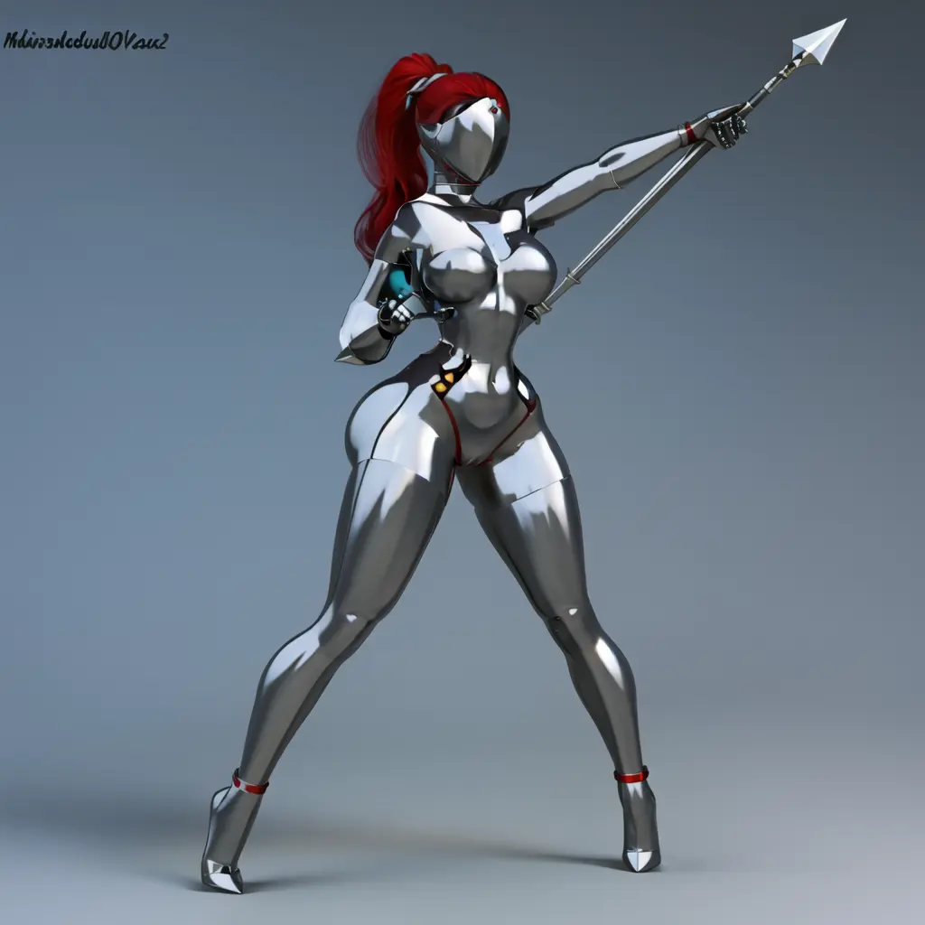 (wielding halberd), gigantic ass, faceless, armored, knight, red cape, naked, nude, voluptuous woman, glossy, thick thighs, wide hips, huge breasts, long hair, ponytail, silver body, silver latex, huge ass, latexskin, combat pose, sexy pose, skintight, rubber bodysuit, pinup, masterpiece, ultra hd, absurdres, best quality, belly button, small waist, dancing, fighting, kardia
<lora:LatexSkin:.55> <lora:KardiaOfRhodes:.7> <lora:Bliznyashki:.5> <lora:Hyperfusion:1>