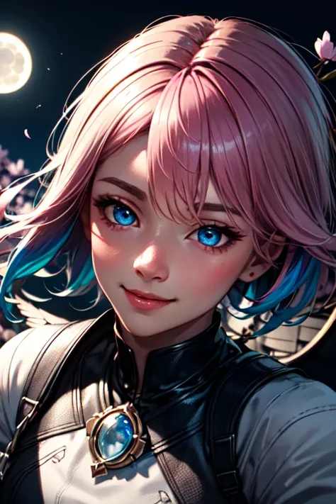 <lora:25D_Loras:0.8> 25D_Loras, (masterpiece, best quality, ultra-detailed, highres), perfect face, side lighting, lustrous skin,(bloom), (shine), 1girl, two tone hair, blue hair, pink hair, blue eyes, rainbow sky, cherry blossoms, detailed face, shiny skin, smile, style of Honkai Impact, mihoyo, nigh sky, moonlight, moon, (wings 1.5), white gloves, depth_of_field, very detailed background, rule of thirds, great composition,Dynamic angle, solo, extreme light and shadow,(detailed eyes), (extremely detailed CG unity 8k wallpaper),perfect anatomy , vivid colors, wide shot, cowboy shot, full body