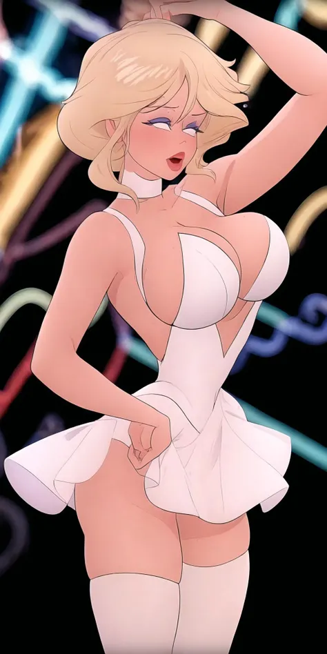 (masterpiece:1.2),(best quality), 1girl, blonde hair, white mini skirt, dance club, dirty dance, holli would woman, <lora:holli_would_v1.0:1>, sfw, <lora:add_detail:1>,