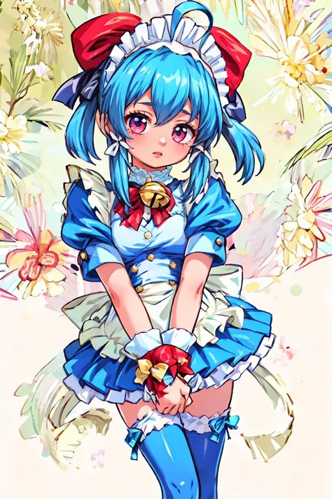 (masterpiece, best quality), 1girl, beautiful face, <lora:Nono_LoRA_AdamW_Dim64_Alpha32_5e-5_12batch_CosineAnnealingLR_NAI:1> Nono, 1girl, ahoge, maid headdress, hair ribbon, maid, maid apron, bowtie, bell, wrist cuffs, white thigh highs