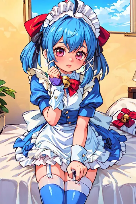 (masterpiece, best quality), 1girl, beautiful face, <lora:Nono_LoRA_AdamW_Dim64_Alpha32_5e-5_12batch_CosineAnnealingLR_NAI:1> Nono, 1girl, ahoge, maid headdress, hair ribbon, maid, maid apron, bowtie, bell, wrist cuffs, white thigh highs