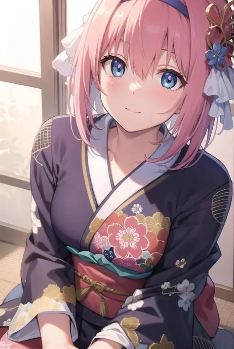 princessconnectyui, <lora:princessconnectyui-lora-nochekaiser:1>,
yui, 1girl, blue eyes, hair between eyes, medium hair, pink hair, sidelocks,
BREAK blue flower, floral print, flower, hair flower, hair ornament, hairband, japanese clothes, kimono, long sleeves, obi, pink kimono, print kimono, red flower, red hairband, sash, wide sleeves,
BREAK looking at viewer,
BREAK indoors, classroom,
BREAK <lyco:GoodHands-beta2:1>, (masterpiece:1.2), best quality, high resolution, unity 8k wallpaper, (illustration:0.8), (beautiful detailed eyes:1.6), extremely detailed face, perfect lighting, extremely detailed CG, (perfect hands, perfect anatomy),