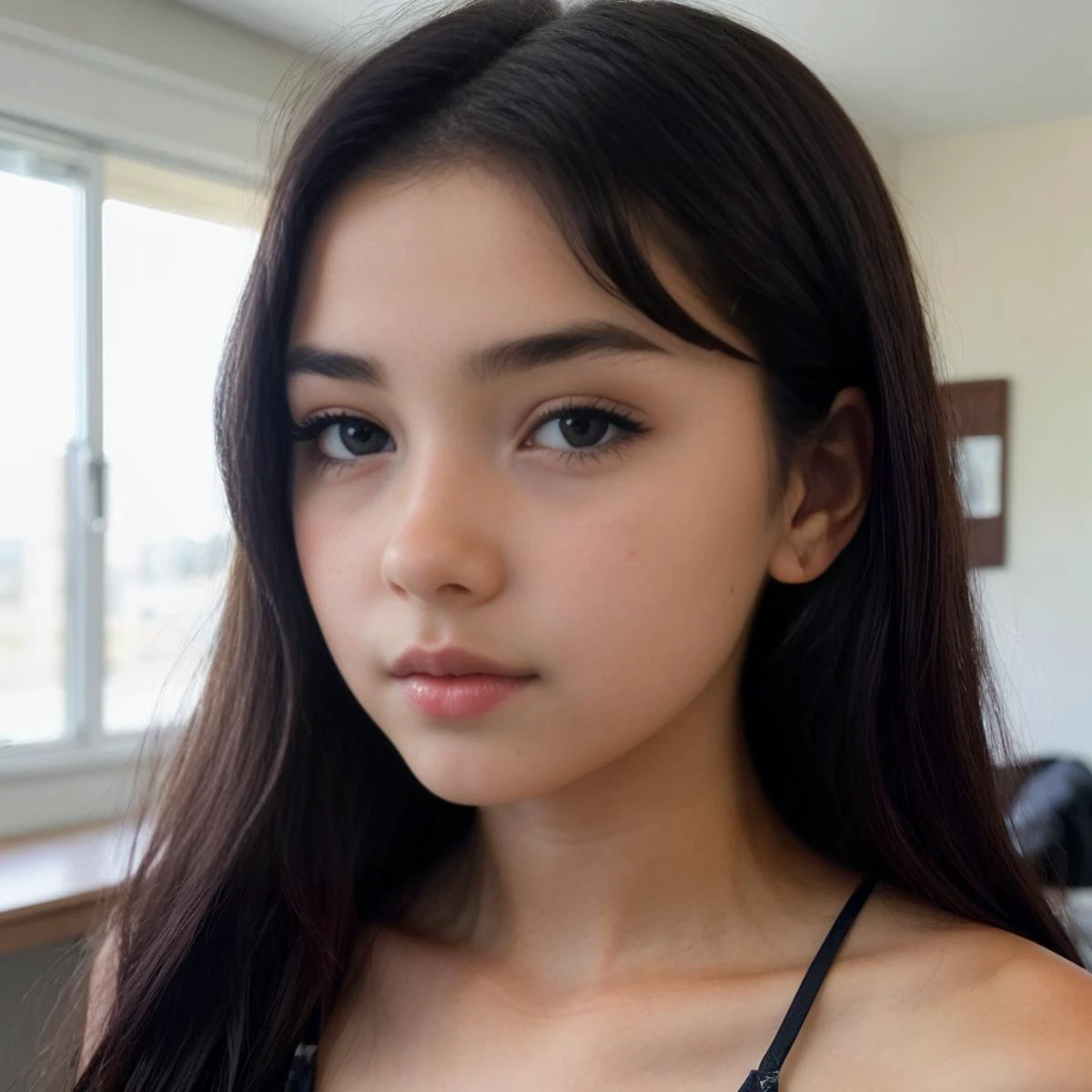1girl ((stunning, indricate, yo)) afraid, petite, ultradetailed face, black hair