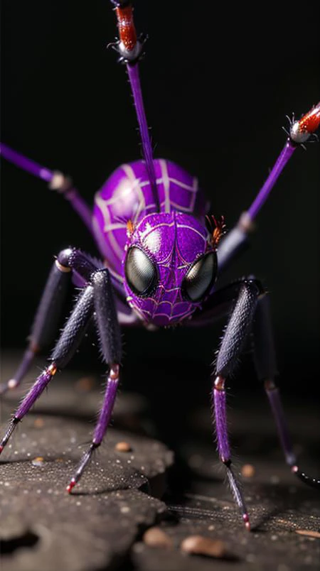 ZZNH,multiple eyes,no_humans,spider,full body,purple skin,multiple legs,<lora:ZZNHBIG (5):0.65>,8legs,crawling,