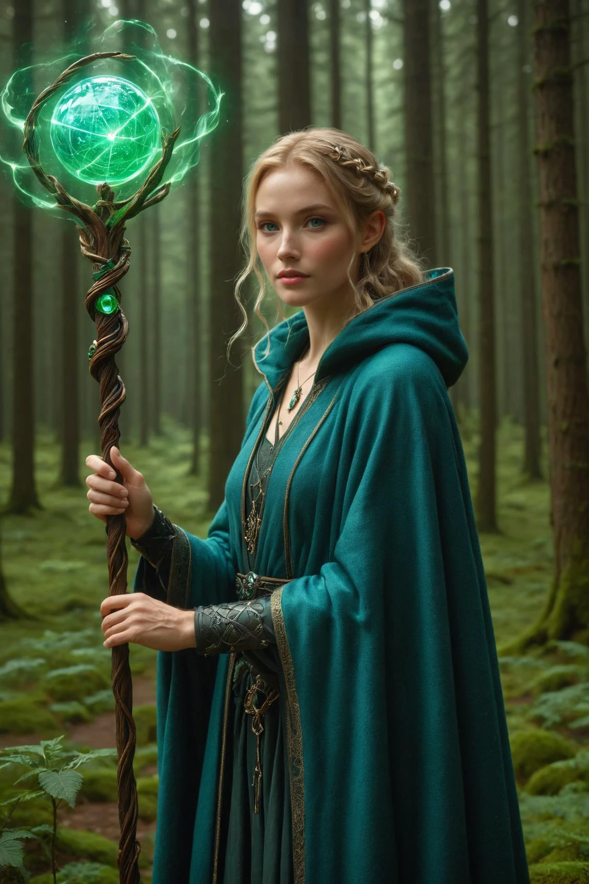 holding a staff, orbstaff <lora:orbstaff:0.60> , ,(by Gabriel Isak and Adam Elsheimer:1.20), (by Jon Whitcomb and Bayard Wu and Malcolm Liepke0.80),8k , professional fashion shot ,