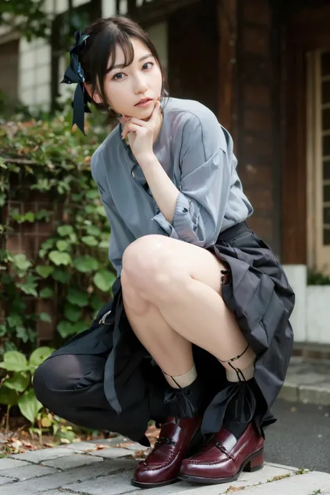 masterpiece, best quality, highres, absurdres, 1girl, solo, realistic,photoshop \(medium\), sorasora, skirt, ribbon, full body, serafuku, loafers, <lora:soraAmamiyaLora_soraV15_w0.75to0.95:0.95>,<lora:epiNoiseoffset_v2_w0.5:1>,