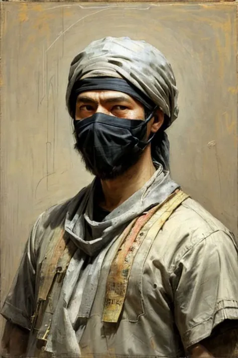 neckerchief, tension, mask on head, pino daeni, concretism:1.2