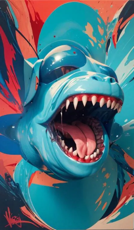 colorful, solo, open mouth, abstract, no humans, traditional media