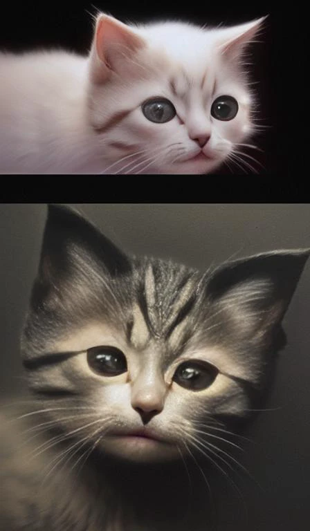 painting of a very very very cute cat, close up of a kitten, by zdzislaw beksinski, by dariusz zawadzki, by wayne barlowe, gothic, surrealism, cosmic horror, lovecraftian, cold hue's, warm tone gradient background, concept art, beautiful composition