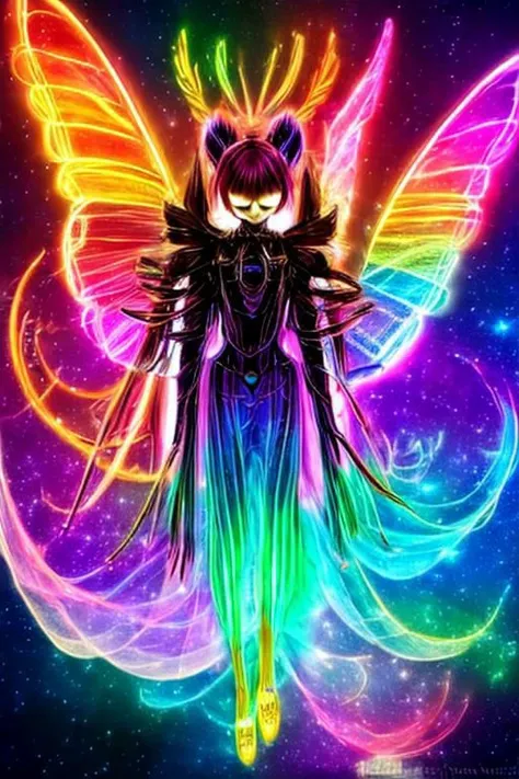 sleepy, drill hair, suspense, colorful butterflies, diagonal bangs, see-through gossamer, realistic springtrap, a 3d render, multi-color eyes, ultra relistic, sleeves past finger, fire halo, dome, electronic aura, light yagami from deathy note, glowing space, psychedelic art