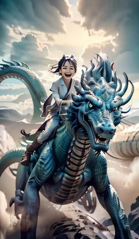 erjie<lora:Threesister-erjiev2:0.8>, happy to riding a spiral loong on the clody sky, <lora:riding_a:0.85>,<lora:loong2-000015:0.75>, best quality, masterpiece,8k,highest texture,highres,soft light,perfect shadow, all creature in same proportions, all faces and pictures must be different, use all spectre of your different emotions from happiness to anger, do what you want and how you want, abstract dream, space, intricate, grand scale, alone, cinematic film still, insane detail, sharp focus, depth of field, realistic lighting, (realistic perspective), complex, (multiple subjects), 4k HDR,