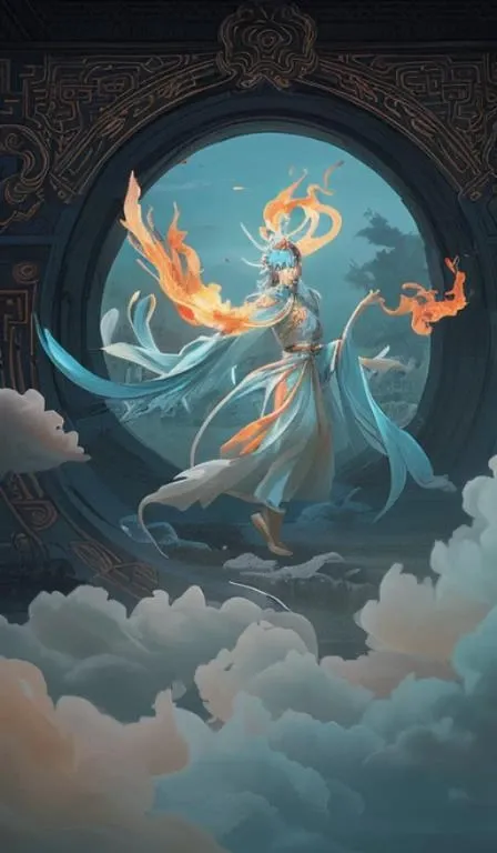 high quality, solo, a [bird|girl], single leg, (fire:1.2), white beak, cyan feather,<lora:BiFangBird:0.9>,close up,oriental architecture,eastern garden,cloudy and smoke,zhongfenghua<lora:zhongfenghuaxiyou:0.1>,abstract dream, space, intricate, grand scale, alone, cinematic film still, insane detail, sharp focus, depth of field, realistic lighting, (realistic perspective), complex, (multiple subjects), 4k HDR,