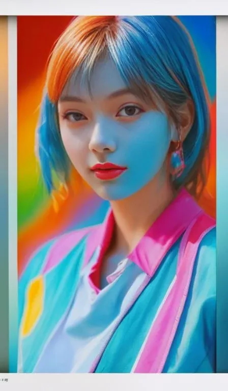8k high quality, detailed, colorful analog photo, masterpiece, photorealistic, vibrant color film, masterclass, heavy (film grain), Fujicolor 400, Nikon F401, Abstract, 8K, photo shot from front, mid-body portrait, highly-detailed, (flat color:1.1),(colorful:1.3),(masterpiece:1.2), best quality, masterpiece, original, extremely detailed wallpaper, looking at viewer,girl,Prosperous Appearance,model shot,