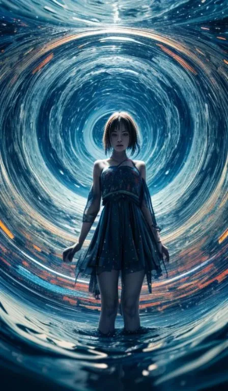 (flat color:1.1),(colorful:1.3),(masterpiece:1.2), best quality, masterpiece, original, extremely detailed wallpaper, looking at viewer,1girl,solo,floating colorful water, abstract dream, space, intricate, grand scale, alone, cinematic film still, insane detail, sharp focus, depth of field, realistic lighting, (realistic perspective), complex, (multiple subjects), 4k HDR, <lora:add_detail:0.5> <lora:more_details:0.25> <lora:FantasyWorldV1:0.25>