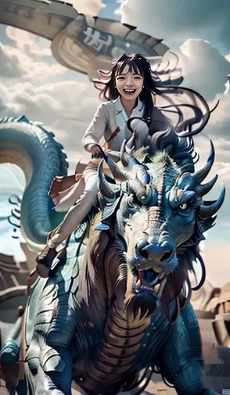 erjie<lora:Threesister-erjiev2:0.9>, happy to riding a spiral loong on the clody sky, <lora:riding_a:0.8>,<lora:loong2-000015:0.7>, best quality, masterpiece,8k,highest texture,highres,soft light,perfect shadow, all creature in same proportions, all faces and pictures must be different, use all spectre of your different emotions from happiness to anger, do what you want and how you want, abstract dream, space, intricate, grand scale, alone, cinematic film still, insane detail, sharp focus, depth of field, realistic lighting, (realistic perspective), complex, (multiple subjects), 4k HDR,