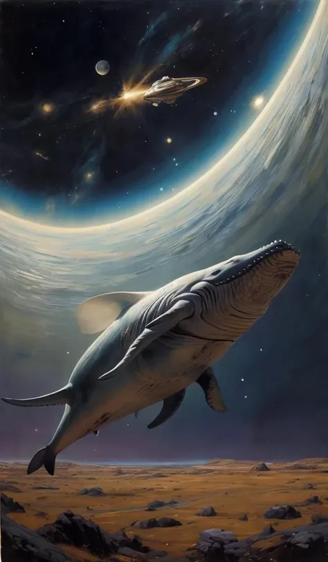"realistic detailed image of an cosmonaut alone in the tundra next to whale skeleton in the style of Francis Bacon, Surreal, Norman Rockwell and James Jean, Greg Hildebrandt, and Mark Brooks, triadic color scheme, By Greg Rutkowski, in the style of Francis Bacon and Syd Mead and Edward Hopper and Norman Rockwell and Beksinski, open ceiling, highly detailed, painted by Francis Bacon, painted by James Gilleard, surrealism, airbrush, Ilya Kuvshinov, WLOP, Stanley Artgerm, very coherent, art by Takato Yamamoto and James Jean"
abstract dream, space, intricate, grand scale, alone, cinematic film still, insane detail, sharp focus, depth of field, realistic lighting, (realistic perspective), complex, (multiple subjects), 4k HDR,
<lora:add_detail:0.5> <lora:more_details:0.25> <lora:FantasyWorldV1:0.25>
