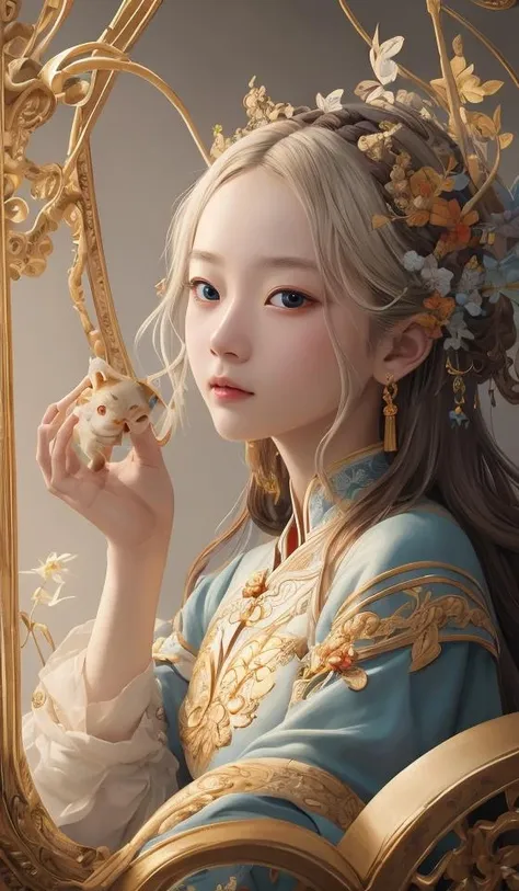 guofeng,illustration,1girl,best quality,highly detailed,best quality,masterpiece,an extremely delicate and beautiful,extremely detailed,8k wallpaper,Amazing,finely detail,best quality,official art,extremely detailed CG unity 8k wallpaper,(style of Victo Ngai:0.5),cute,big eyes,all races in same proportions,