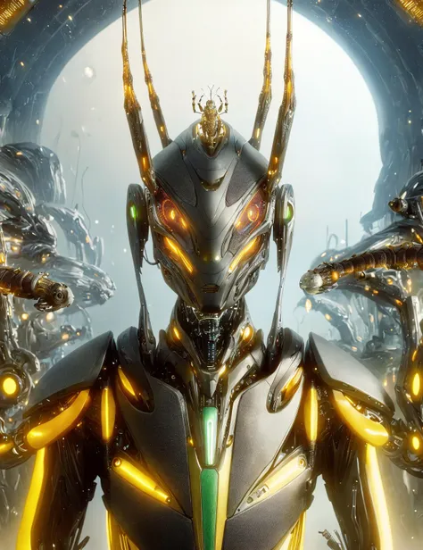 ((best quality)), ((masterpiece)), (detailed), <lora:Stelport_v1.0.0_A:1>, <lora:BlessedTech:1>, blessedtech, portrait of a golden cyborg-plantoid, aura, stelport