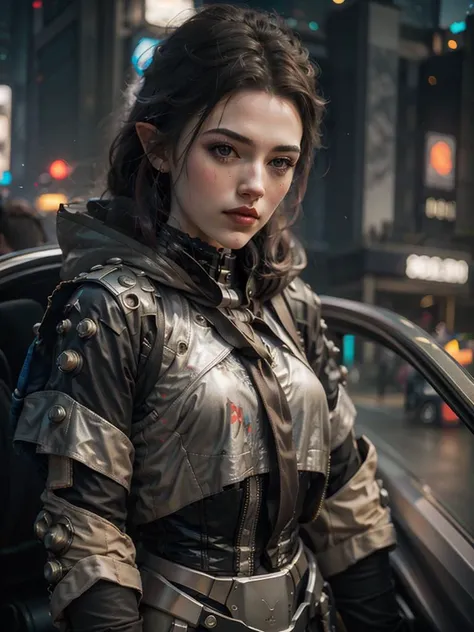 kat1emcgrath-135 elf with elf ears Cyberpunk Style at night, bokeh <lora:Cyberpunk_style:1>