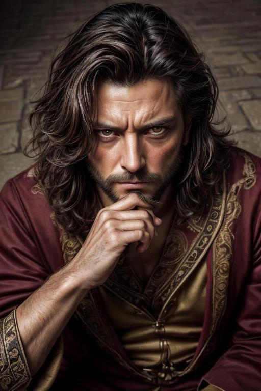 an awarded profesional photography of (1man:1.3) Aztec with Golden eyes with male taper fade hairstyle and Wolverine beard in Mahogany Brown color, dressed as Wizard depressed, stroking own chin in alley ,(epic scene:1.3),ultradetialed character with perfect face,detailed skin,(ultrasharp:1.3),(masterpiece:1.1),best quality,(photorealistic:1.2),ultrarealistic,realistic ultradetailed character,4k perfect quality, <lyco:GoodHands-beta2:1> by by Cartier-Bresson High-Key Lighting camera angle from above and portrait Magnificent,Imperceptible detail,Intricately designed, (perfect quality face:1.5) hyper-detailed complex, insanely detailed, detailed clothes, detailed skin, detailed body,