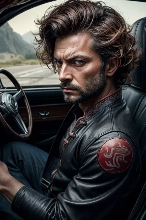 an awarded profesional photography of (1man:1.3) Ancient China with ice blue eyes with male Curly Retro Hair hair hairstyle and Wolverine beard in strawberry blonde color, dressed like a supervillain crazy, riding a motorcycle in tank interior ,(epic scene:1.3),ultradetialed character with perfect face,detailed skin,(ultrasharp:1.3),(masterpiece:1.1),best quality,(photorealistic:1.2),ultrarealistic,realistic ultradetailed character,4k perfect quality, <lyco:GoodHands-beta2:1> by Peter Lindbergh Downlighting camera angle close-up and very wide shot Magnificent,Imperceptible detail,Intricately designed, (perfect quality face:1.5) hyper-detailed complex, insanely detailed, detailed clothes, detailed skin, detailed body,