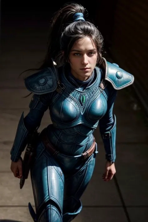 a profestional picutre of 1man, warrior with bismuth armor <lora:bismuth:0.7> ,Curator's Reverence: Behavior: The character stands before a collection of artifacts or rare objects, hands held lightly behind their back. Their gaze is soft, filled with a deep appreciation for the history and significance of each item they oversee., camera angle from above and very wide shot, blend photorealism 2 2 : fashion shadows photographic unreal 5 daz. rpg ,extremely detailed artgerm greg rutkowski greg,((ultrasharp)),((masterpiece)),((best quality)),((ultradetailed)),((intricated details)), ultradetailed character, detailed face, intricated face details, <lyco:GoodHands-beta2:1.0> <lora:add_detail:0.5> , extremaly detailed background,