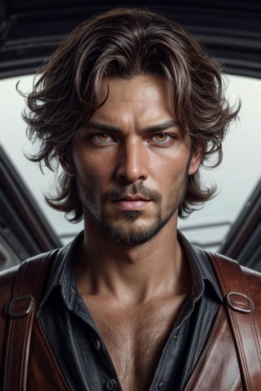 an awarded profesional photography of (1man:1.3) Inca with Golden eyes with male Tousled beach waves hairstyle hairstyle and Bandholz beard in mahogany color, dressed like a pirate fucked silly, with a weapon Holding a Machete in space station ,(epic scene:1.3),ultradetialed character with perfect face,detailed skin,(ultrasharp:1.3),(masterpiece:1.1),best quality,(photorealistic:1.2),ultrarealistic,realistic ultradetailed character,4k perfect quality, <lyco:GoodHands-beta2:1> by by Paul Strand Indirect Lighting camera angle from below and cowboy shot Magnificent,Imperceptible detail,Intricately designed, (perfect quality face:1.5) hyper-detailed complex, insanely detailed, detailed clothes, detailed skin, detailed body,