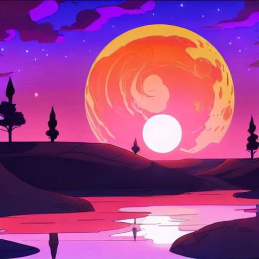 red sun in the background, dwspop landscape