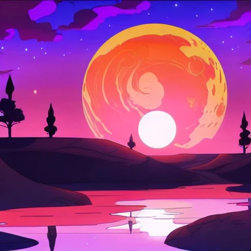 red sun in the background, dwspop landscape