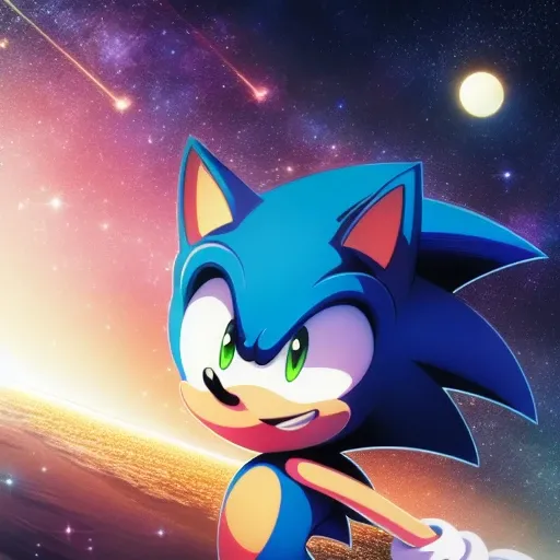 (best quality), (masterpiece), Sonic, 1boy, universe, wink, floating