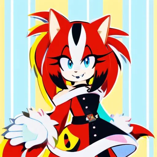 Cartoon:1.5, Hakos Baelz_(vtuber):1.5 wearing off-shoulder dress, solo,  mobian chameleon, furry, fluffy fur texture, flat chest,  fangs, smiling, looking at viewer,  in shop <lora:all vtubers hll3.1:1>