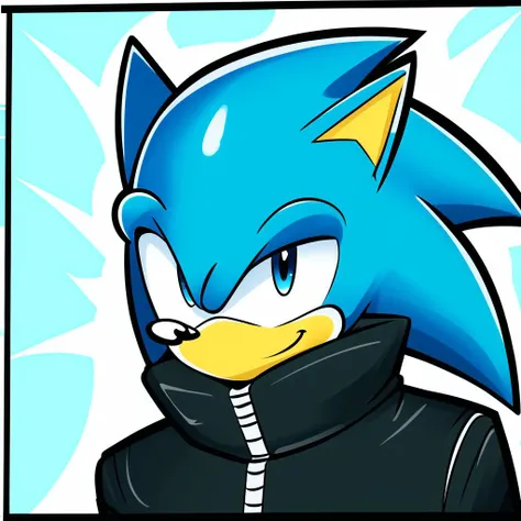 1boy, blue skin, sonic the hedgehog, black jacket, aviator sunglasses, light smile, portrait,